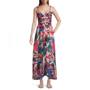 PatBO Protea Lace-Up Printed Midi Dress